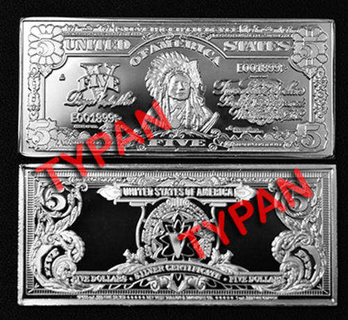 USA $5 bullion 1oz silver plated bar