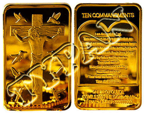 Jesus Christ 10 commandments 1oz gold clad bar + FREE medallion