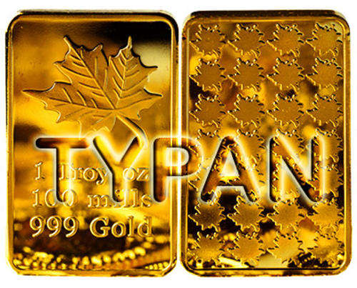 Canadian Maple Leaf 1oz gold clad bar