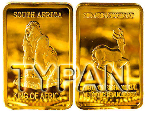 South Africa King of Africa Gorilla 1oz gold clad bar + FREE medallion