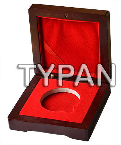 Mahogany Coin Box with red felt finish 45mm insert