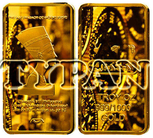 Cleopatra VII Ancient Egypt 1oz 24k gold clad bar + FREE medallion