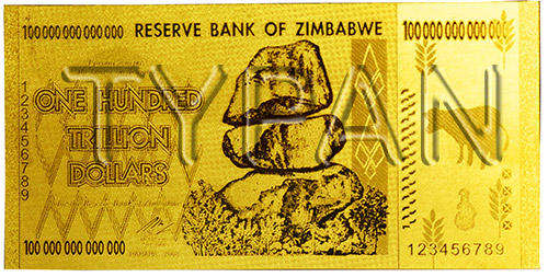 Zimbabwe Gold Foil 100,000,000,000,000 Zim$ Note