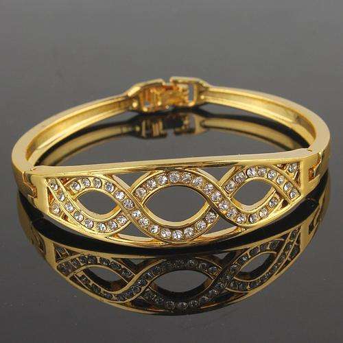 Gold Filled Cleopatra Clear Austrian Crystal Wrist Bracelet Bangle