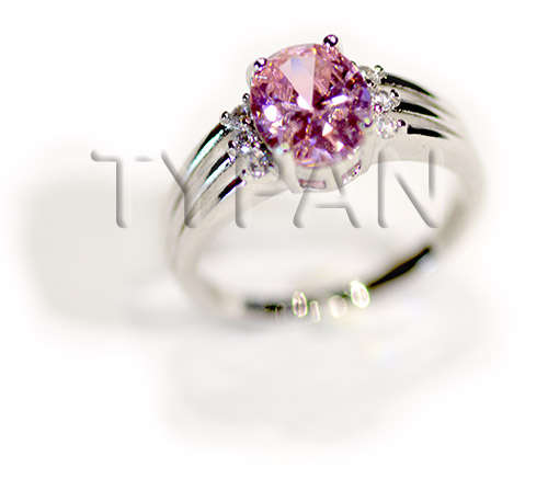 Pink Simulated Sapphire Size 7 Silver plated Ring in Box