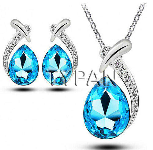 **IN STOCK** Austrian crystal waterdrop necklace and earrings jewellery set (lake blue) with box