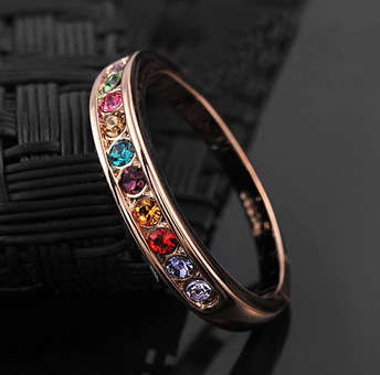 Multicolour Austrian Crystal Rose gold plated Ring size 7 in box