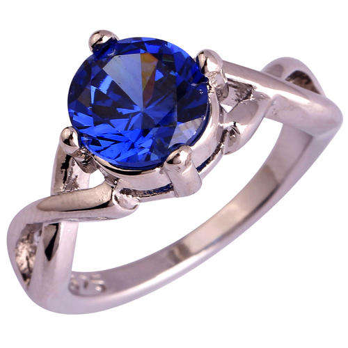 Simulated Tanzanite Size 6 Silver plated Ring in Box