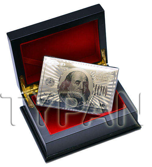 Deck of Poker Playing Silver Cards Silver Foil Plated US Dollar Design in Box