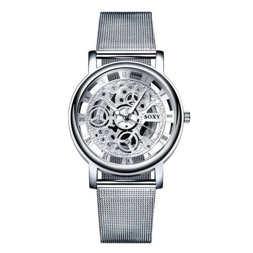 SOXY Skeleton Watch Silver with Steel Mesh Strap
