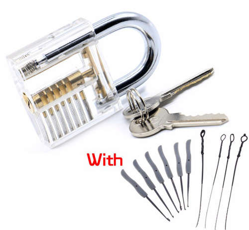 **IN STOCK** Transparent Padlock with keys and tools to Practice Picking a lock