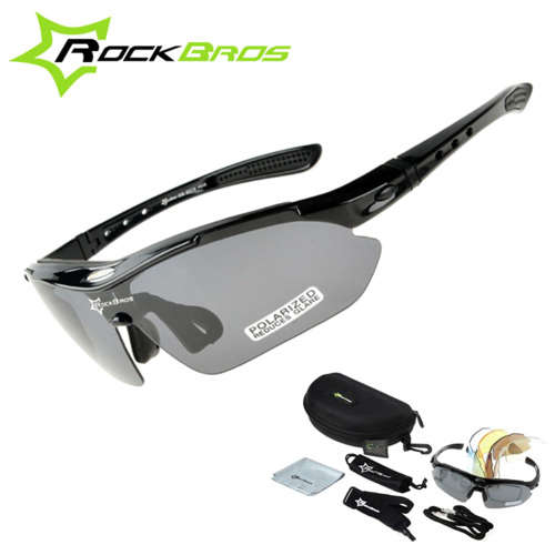 Polarized Sports Cycling Sunglasses Goggles 5 in 1 BLACK frame