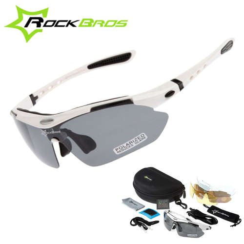 Polarized Sports Cycling Sunglasses Goggles 5 in 1 WHITE frame