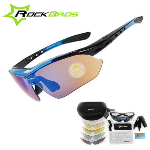 Polarized Sports Cycling Sunglasses Goggles 5 in 1 BLUE frame