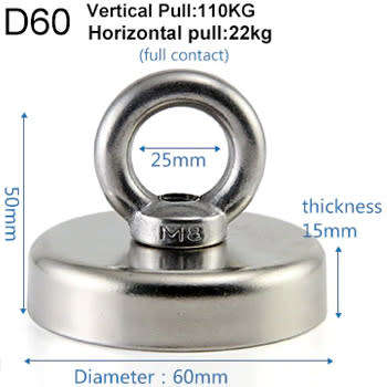 Magnet 60mm Salvage Magnet 110kg Pot Fishing magnet
