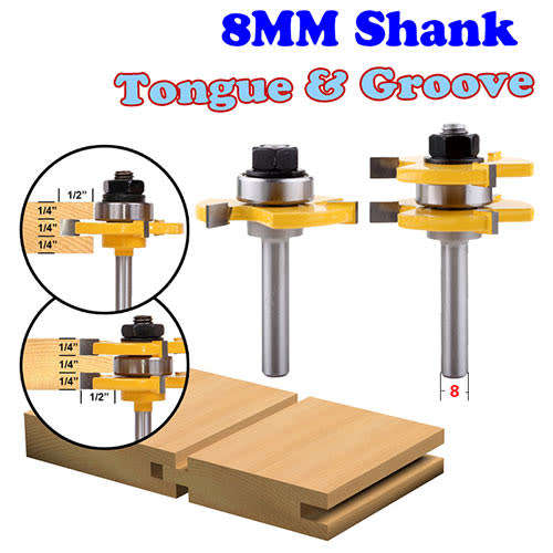Tongue & Groove 2 pc 8mm 3/4 inch Shank  Joint Assembly Router Bit Set