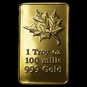 Canadian Maple Leaf 1oz gold clad bar