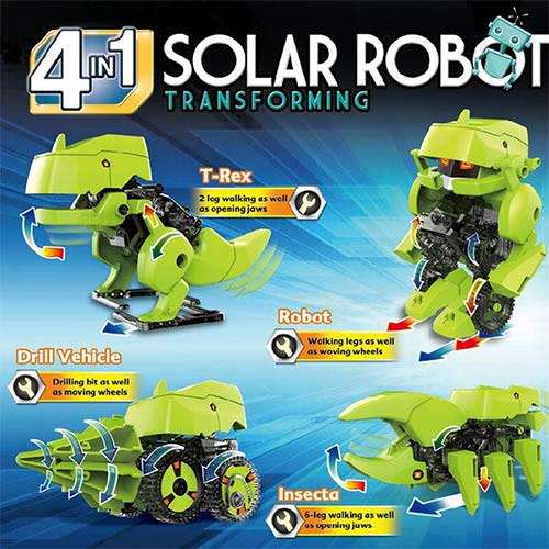 DIY 4 in 1 Solar powered Robot Transformer dinosaur Robot