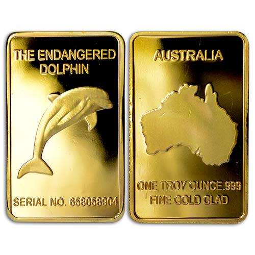 Endangered Dolphin gold clad 1oz bar + FREE medallion