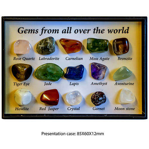 15 Gems from all over the World in perspex presentation box