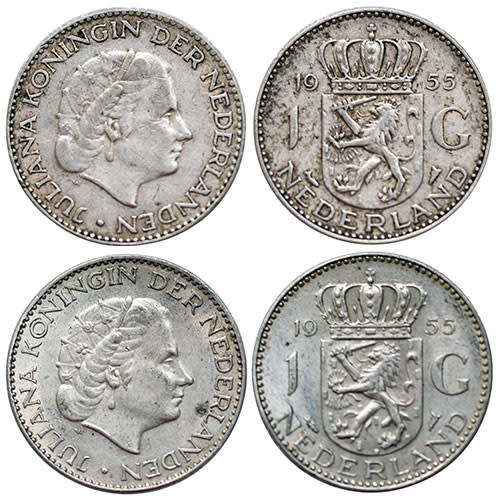 1955 Netherlands 1 Gulden 6,5g 72% silver X2