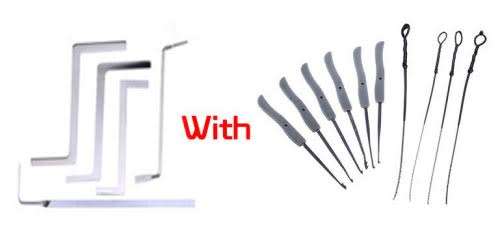 Transparent Padlock with keys and tools to Practice Picking lock for locksmiths