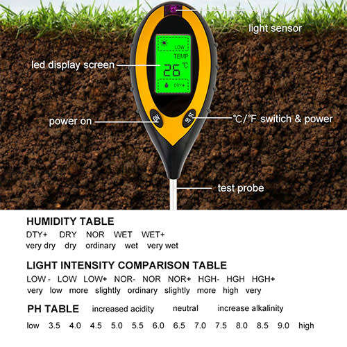 4 In 1 Soil Meter PH Moisture Temperature Digital Tester