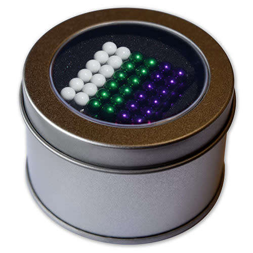 216 Neocubes 5mm magnetic buckyballs WHITE GREEN VIOLET  in Tin