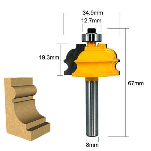 #7 8mm Shank Architectural Cemented Carbide Molding Handrail Router Bit