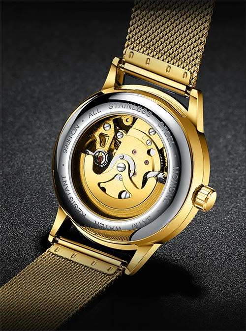 Skeleton automatic mechanical luminous watch gold net
