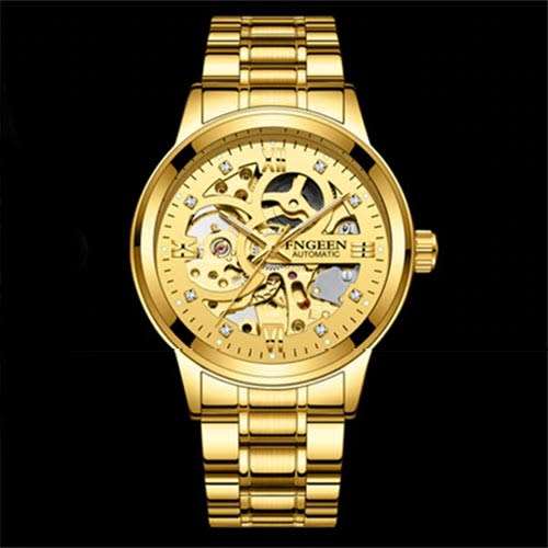 Skeleton automatic mechanical luminous watch gold belt