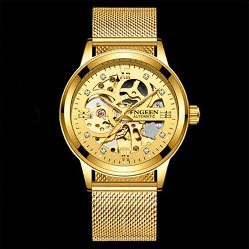 Skeleton automatic mechanical luminous watch gold net