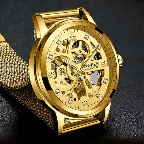 Skeleton automatic mechanical luminous watch gold net