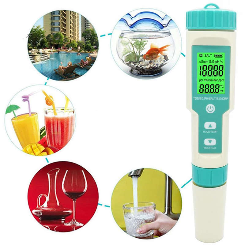 7 In 1 PH TDS EC Salinity S.G. Temperature ORP Meter with Retail packaging