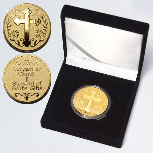 Jesus Servant of Christ 40mm 1oz gold plated in black velvet presentation box