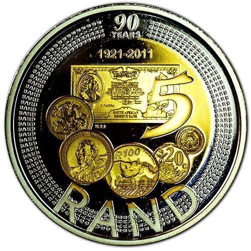 2011 Proof SARB 90th Anniversary Silver Crown R5 Coin plus 2011 R5 SANGS graded MS66