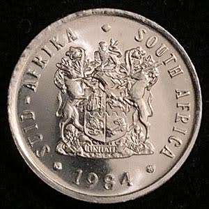 1984 South Africa 5c uncirculated nickel