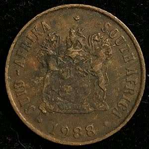 1988 South Africa circulated bronze 1c