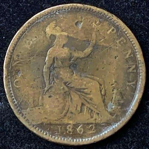 1862 United Kingdom Penny Queen Victoria 2nd portrait 1st type