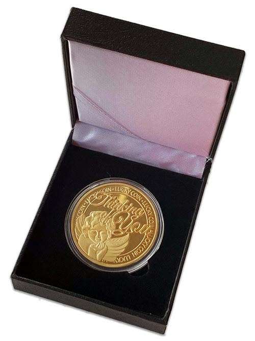 Thinking of you 40mm gold plated medallion in black box