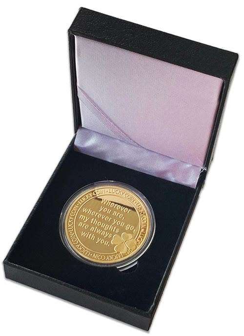 Thinking of you 40mm gold plated medallion in black box