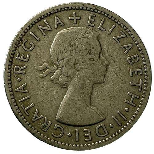 1956 United Kingdom 2 Shillings - Elizabeth II 1st portrait, no `BRITT:OMN`