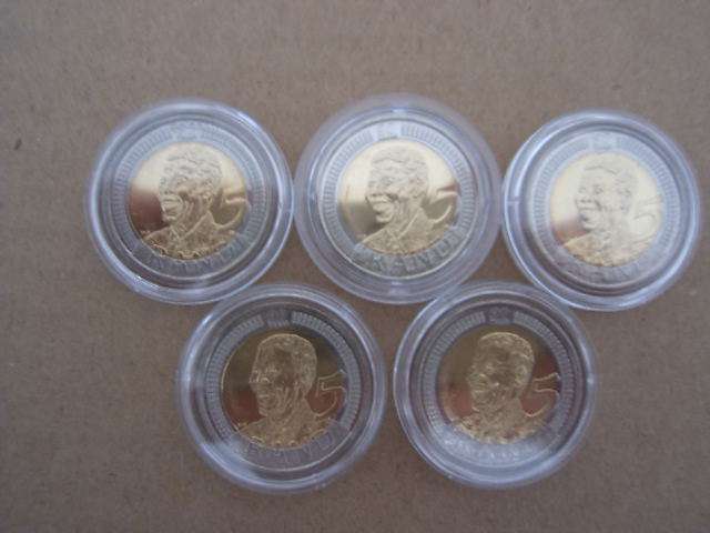 5 X 2008 UNCIRCULATED MANDELA BIRTHDAY COINS. ENCAPSULED!!!