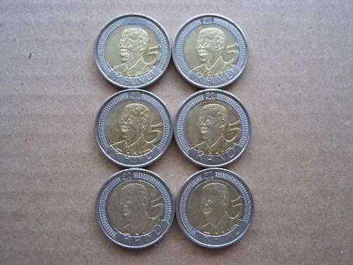 6 X 2008 CIRCULATED MANDELA BIRTHDAY COINS.