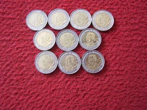 2008 MANDELA BIRTHDAY COINS X 10. CIRCULATED. IN ZIP-LOCK BAGS.