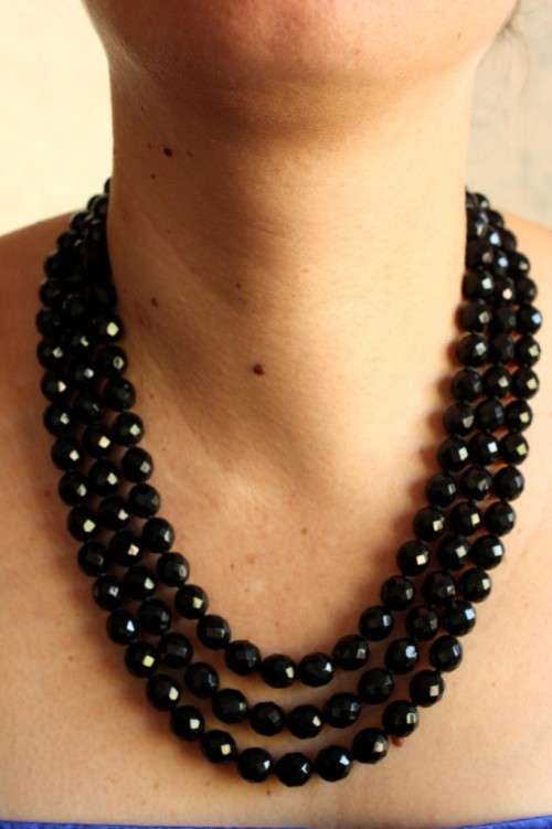 Black crystal three strand necklace