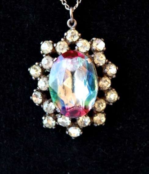 Rainbow crystal pendant ringed with rhinestones
