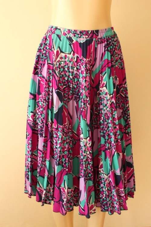 Pleated green and purple skirt