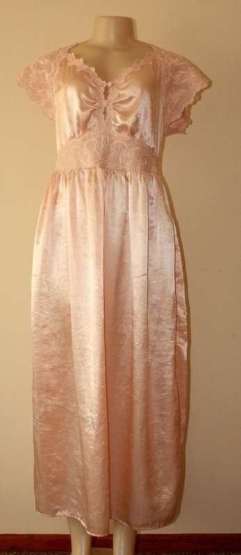 Peach satin night dress with lace detail