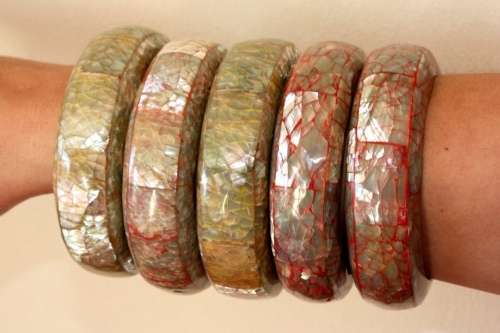 2 chunky mother of pearl bangles